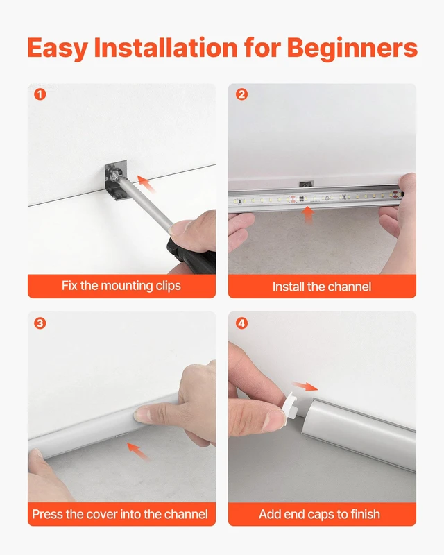 Alt view image 5 of 8 - VEVOR 10-Pack 6.6 ft/2M V Shape LED Aluminum Channel, with Milky Cover, End Caps and Mounting Clips, Aluminum Profile for LED Strip Light Installations, Easy Installation, for Under Cabinet Counter
