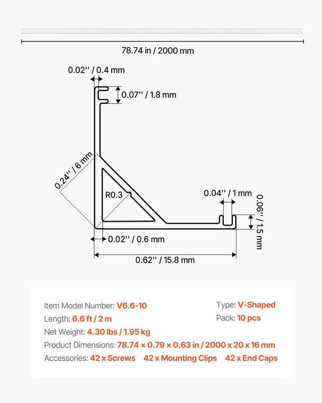 Alt view image 7 of 8 - VEVOR 10-Pack 6.6 ft/2M V Shape LED Aluminum Channel, with Milky Cover, End Caps and Mounting Clips, Aluminum Profile for LED Strip Light Installations, Easy Installation, for Under Cabinet Counter