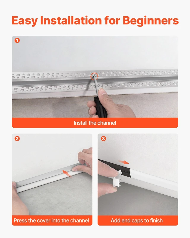 Alt view image 5 of 8 - VEVOR Plaster-in LED Aluminum Channel, 10-Pack 6.6 ft/2M, Trimless Recessed Drywall LED Strip Diffuser Channel, with Milky Cover, End Caps and Mounting Clips, Aluminum Profile, for Wall and Ceiling