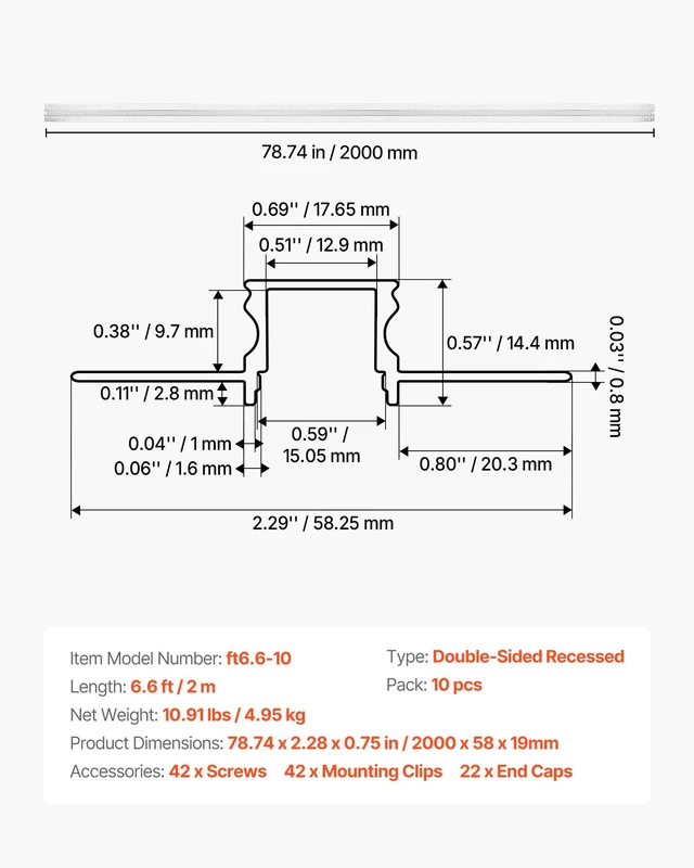 Alt view image 7 of 8 - VEVOR Plaster-in LED Aluminum Channel, 10-Pack 6.6 ft/2M, Trimless Recessed Drywall LED Strip Diffuser Channel, with Milky Cover, End Caps and Mounting Clips, Aluminum Profile, for Wall and Ceiling
