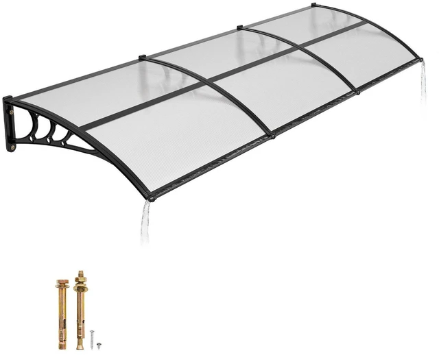 Main image of VEVOR Awnings for Door Entrance, 38 x 117 in, Exterior Front Door Window Awnings with Drainage & ABS Bracket, Rain Snow Sun Protection, Overhang Polycarbonate Door Canopy for Porch Patio, Clear