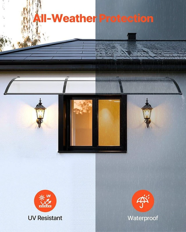 Alt view image 3 of 8 - VEVOR Awnings for Door Entrance, 38 x 117 in, Exterior Front Door Window Awnings with Drainage & ABS Bracket, Rain Snow Sun Protection, Overhang Polycarbonate Door Canopy for Porch Patio, Clear