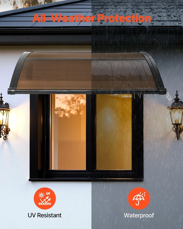 Alt view image 3 of 8 - VEVOR Awnings for Door Entrance, 38 x 40 in, Exterior Front Door Window Awnings with Drainage & ABS Bracket, Rain Snow Sun Protection, Overhang Polycarbonate Door Canopy for Porch Patio, Brown