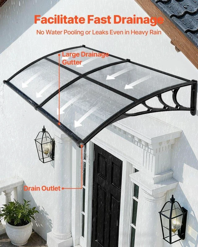 Alt view image 2 of 8 - VEVOR Awnings for Door Entrance, 38 x 78 in, Exterior Front Door Window Awnings with Drainage & ABS Bracket, Rain Snow Sun Protection, Overhang Polycarbonate Door Canopy for Porch Patio, Clear