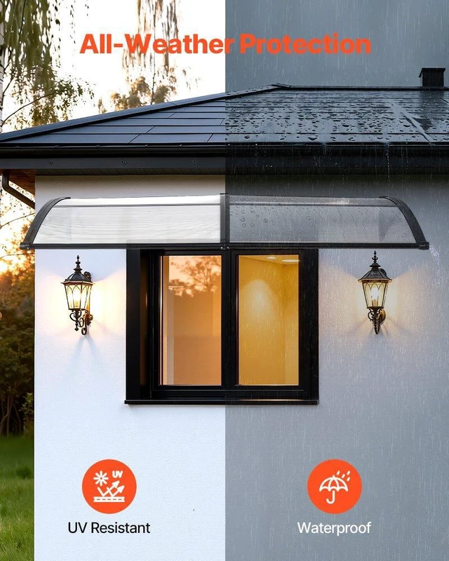 Alt view image 3 of 8 - VEVOR Awnings for Door Entrance, 38 x 78 in, Exterior Front Door Window Awnings with Drainage & ABS Bracket, Rain Snow Sun Protection, Overhang Polycarbonate Door Canopy for Porch Patio, Clear