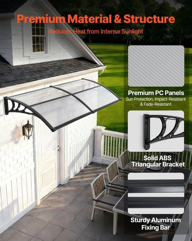 Alt view image 4 of 8 - VEVOR Awnings for Door Entrance, 38 x 78 in, Exterior Front Door Window Awnings with Drainage & ABS Bracket, Rain Snow Sun Protection, Overhang Polycarbonate Door Canopy for Porch Patio, Clear
