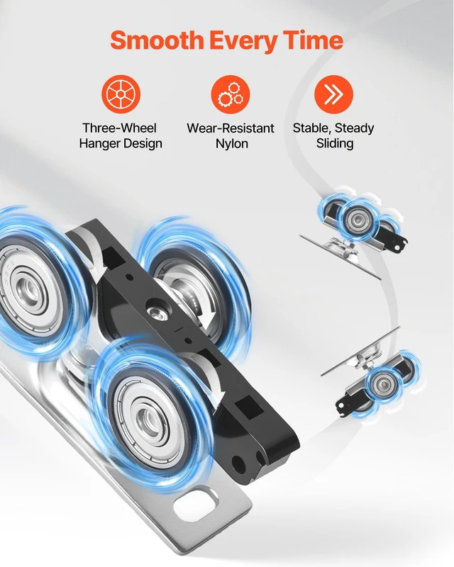 Alt view image 3 of 8 - VEVOR Bypass Sliding Door Hardware Kit, 6 ft Aluminum Alloy Dual-Track Bypass Door Hardware, Smooth and Quiet Sliding, Easy to Install, for 1" to 1 3/4" Thickness 36" Width 2 Door System, for Closet