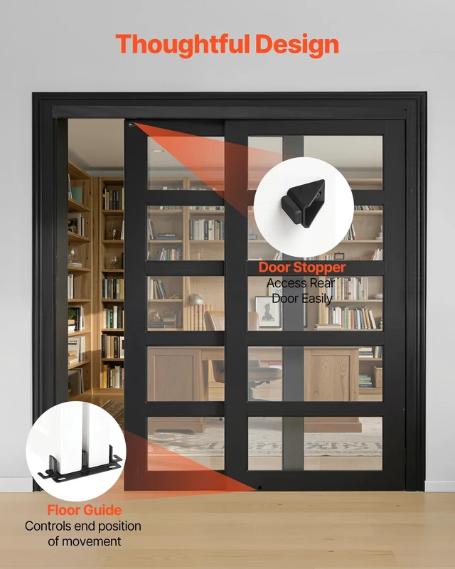 Alt view image 5 of 8 - VEVOR Bypass Sliding Door Hardware Kit, 6 ft Aluminum Alloy Dual-Track Bypass Door Hardware, Smooth and Quiet Sliding, Easy to Install, for 1" to 1 3/4" Thickness 36" Width 2 Door System, for Closet