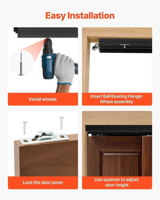 Alt view image 6 of 8 - VEVOR Bypass Sliding Door Hardware Kit, 6 ft Aluminum Alloy Dual-Track Bypass Door Hardware, Smooth and Quiet Sliding, Easy to Install, for 1" to 1 3/4" Thickness 36" Width 2 Door System, for Closet