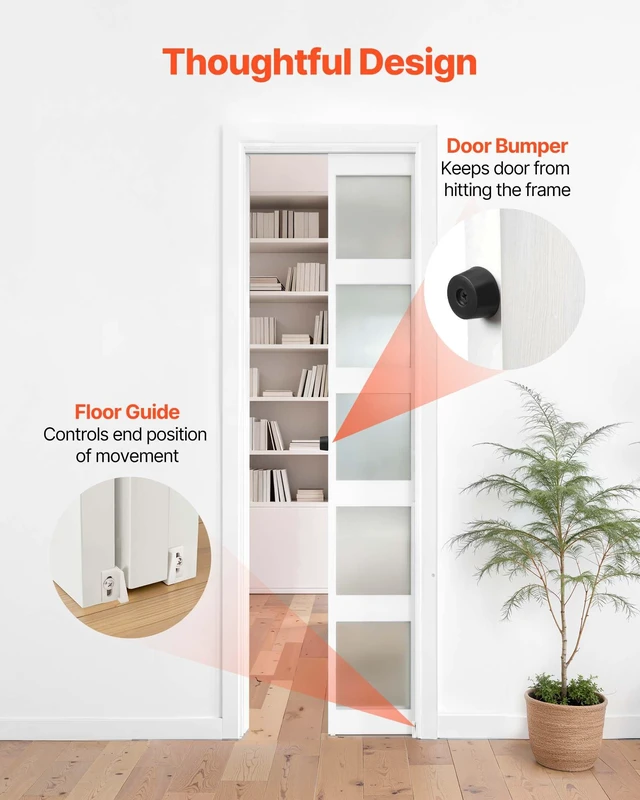 Alt view image 5 of 8 - VEVOR Sliding Pocket Door Hardware Track Kit, 44.69" Pocket Door Track Kit with Soft Close Mechanism for Smooth and Quiet Sliding, Easy to Install, for 1" to 1 3/4" Thickness 24" Width Single Door
