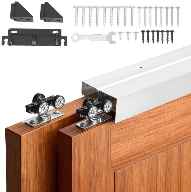 Main image of VEVOR Bypass Sliding Door Hardware Kit, 4 ft Aluminum Alloy Dual-Track Bypass Door Hardware, Smooth and Quiet Sliding, Easy to Install, for 1" to 1 3/4" Thickness 24" Width 2 Door System, for Closet