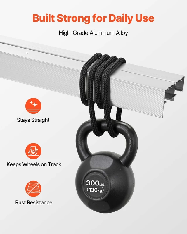 Alt view image 4 of 8 - VEVOR Bypass Sliding Door Hardware Kit, 4 ft Aluminum Alloy Dual-Track Bypass Door Hardware, Smooth and Quiet Sliding, Easy to Install, for 1" to 1 3/4" Thickness 24" Width 2 Door System, for Closet