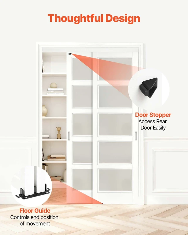 Alt view image 5 of 8 - VEVOR Bypass Sliding Door Hardware Kit, 4 ft Aluminum Alloy Dual-Track Bypass Door Hardware, Smooth and Quiet Sliding, Easy to Install, for 1" to 1 3/4" Thickness 24" Width 2 Door System, for Closet