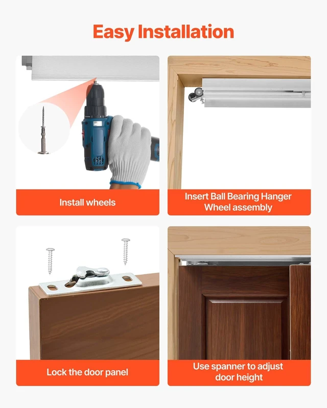 Alt view image 6 of 8 - VEVOR Bypass Sliding Door Hardware Kit, 4 ft Aluminum Alloy Dual-Track Bypass Door Hardware, Smooth and Quiet Sliding, Easy to Install, for 1" to 1 3/4" Thickness 24" Width 2 Door System, for Closet