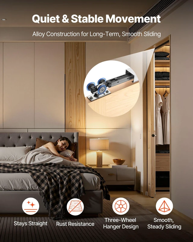 Alt view image 4 of 8 - VEVOR Sliding Pocket Door Hardware Track Kit, 56.73" Pocket Door Track Kit with Soft Close Mechanism for Smooth and Quiet Sliding, Easy to Install, for 1" to 1 3/4" Thickness 30" Width Single Door