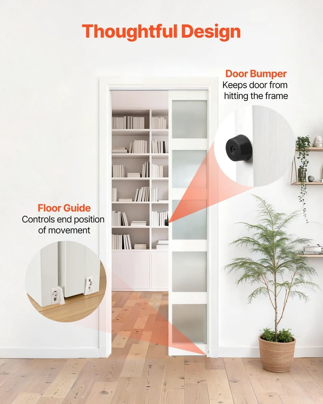 Alt view image 5 of 8 - VEVOR Sliding Pocket Door Hardware Track Kit, 56.73" Pocket Door Track Kit with Soft Close Mechanism for Smooth and Quiet Sliding, Easy to Install, for 1" to 1 3/4" Thickness 30" Width Single Door