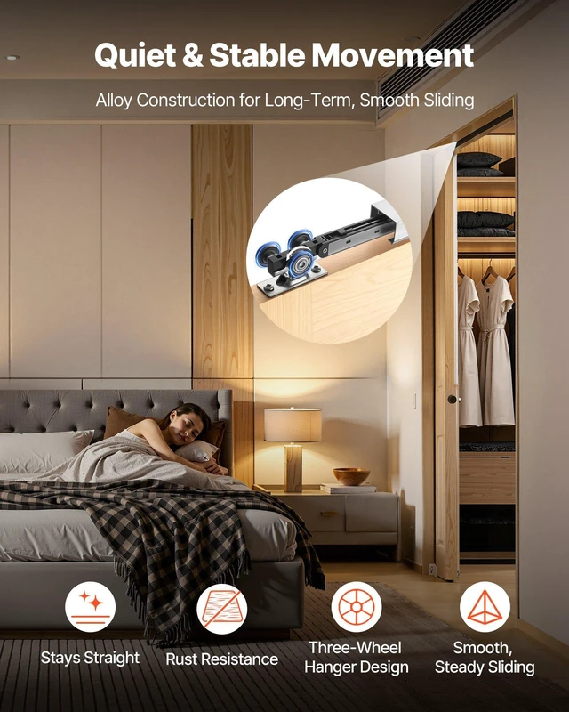 Alt view image 4 of 8 - VEVOR Sliding Pocket Door Hardware Track Kit, 68.74" Pocket Door Track Kit with Soft Close Mechanism for Smooth and Quiet Sliding, Easy to Install, for 1" to 1 3/4" Thickness 36" Width Single Door