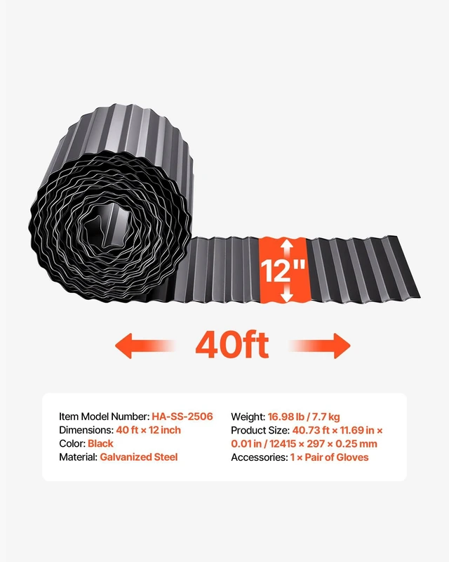 Alt view image 7 of 8 - VEVOR Galvanized Steel Landscape Edging, 40 ft x 12 in Metal Edging for Landscaping with Gloves, Easy-to-Install Bendable Metal Strips, Heavy Duty Metal Garden Edge Border for Flower Bed, Yard Pathway