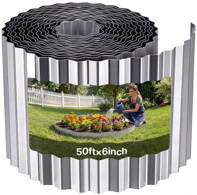 Main image of VEVOR Galvanized Steel Landscape Edging, 50 ft x 6 in Metal Edging for Landscaping with Gloves, Easy-to-Install Bendable Metal Strips, Heavy Duty Metal Garden Edge Border for Flower Bed, Yard Pathway