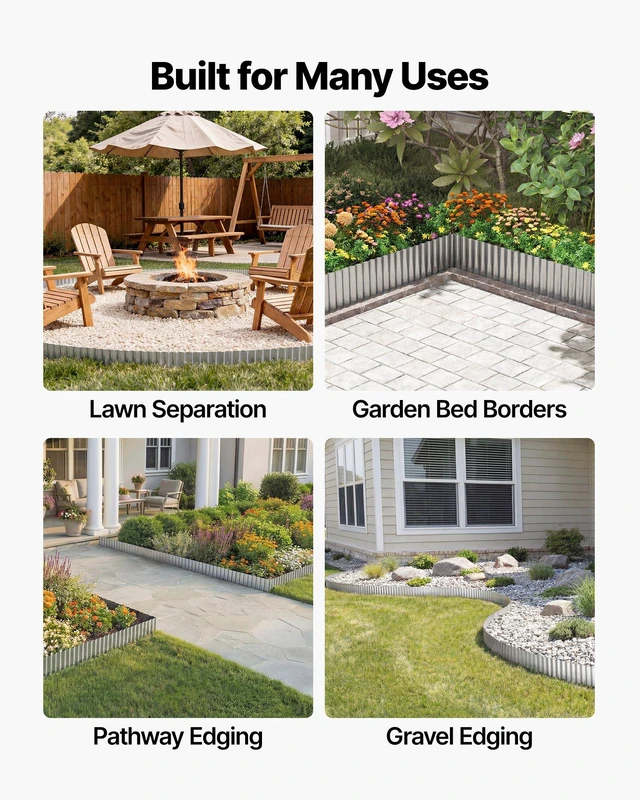 Alt view image 6 of 7 - VEVOR Galvanized Steel Landscape Edging, 50 ft x 6 in Metal Edging for Landscaping with Gloves, Easy-to-Install Bendable Metal Strips, Heavy Duty Metal Garden Edge Border for Flower Bed, Yard Pathway