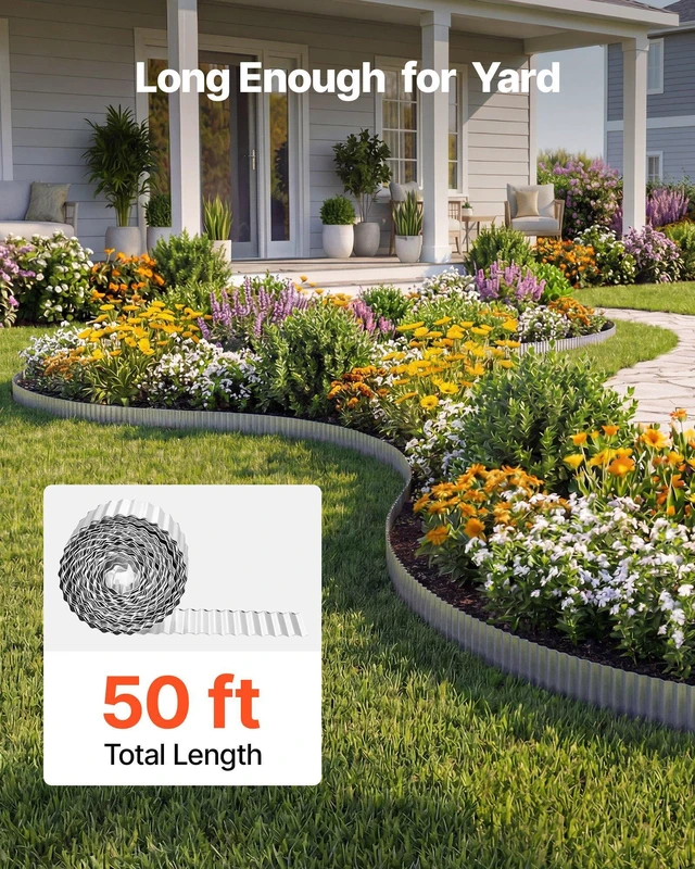 Alt view image 3 of 7 - VEVOR Galvanized Steel Landscape Edging, 50 ft x 6 in Metal Edging for Landscaping with Gloves, Easy-to-Install Bendable Metal Strips, Heavy Duty Metal Garden Edge Border for Flower Bed, Yard Pathway