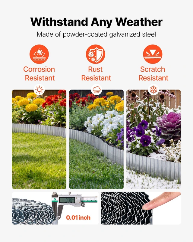 Alt view image 2 of 7 - VEVOR Galvanized Steel Landscape Edging, 50 ft x 6 in Metal Edging for Landscaping with Gloves, Easy-to-Install Bendable Metal Strips, Heavy Duty Metal Garden Edge Border for Flower Bed, Yard Pathway
