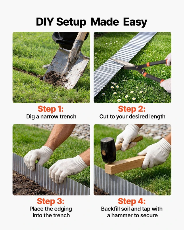 Alt view image 5 of 7 - VEVOR Galvanized Steel Landscape Edging, 50 ft x 6 in Metal Edging for Landscaping with Gloves, Easy-to-Install Bendable Metal Strips, Heavy Duty Metal Garden Edge Border for Flower Bed, Yard Pathway