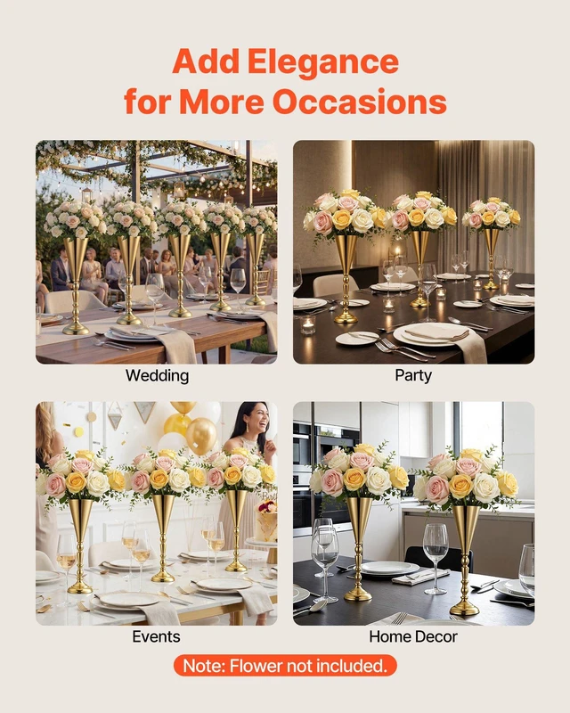 Alt view image 5 of 8 - VEVOR 20 PCS Wedding Flower Vase, 16.9 in Tall Trumpet Flower Table Centerpieces, Banquet Vases Easy Installation, Electroplated Versatile Arrangement Stand for Party Events Home Decor Reception, Gold