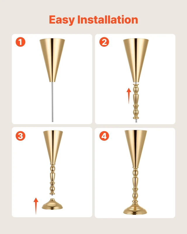 Alt view image 6 of 8 - VEVOR 20 PCS Wedding Flower Vase, 16.9 in Tall Trumpet Flower Table Centerpieces, Banquet Vases Easy Installation, Electroplated Versatile Arrangement Stand for Party Events Home Decor Reception, Gold