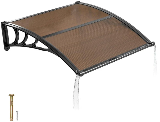 Main image of VEVOR Awnings for Door Entrance, 38 x 40 in, Exterior Front Door Window Awnings with Drainage & ABS Bracket, Rain Snow Sun Protection, Overhang Polycarbonate Door Canopy for Porch Patio, Brown
