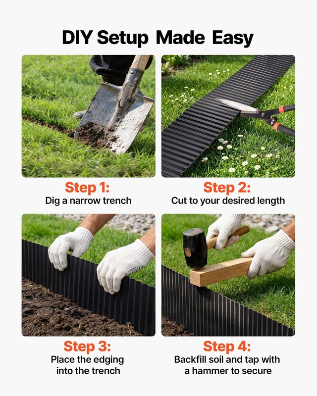 Alt view image 5 of 8 - VEVOR Galvanized Steel Landscape Edging, 40 ft x 12 in Metal Edging for Landscaping with Gloves, Easy-to-Install Bendable Metal Strips, Heavy Duty Metal Garden Edge Border for Flower Bed, Yard Pathway
