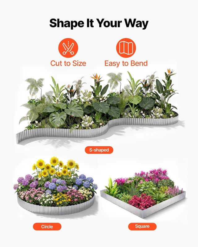 Alt view image 4 of 7 - VEVOR Galvanized Steel Landscape Edging, 50 ft x 6 in Metal Edging for Landscaping with Gloves, Easy-to-Install Bendable Metal Strips, Heavy Duty Metal Garden Edge Border for Flower Bed, Yard Pathway