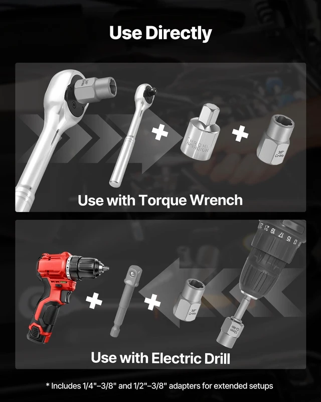 Alt view image 5 of 8 - VEVOR Bolt Extractor Kit, 16 Pieces Impact Bolt & Nut Remover Set with Adapters and Pin Punch, Solid Storage Case, Cr-Mo Steel for Removing Damaged, Rusted, Stripped, Rounded Bolts, Nuts and Screws