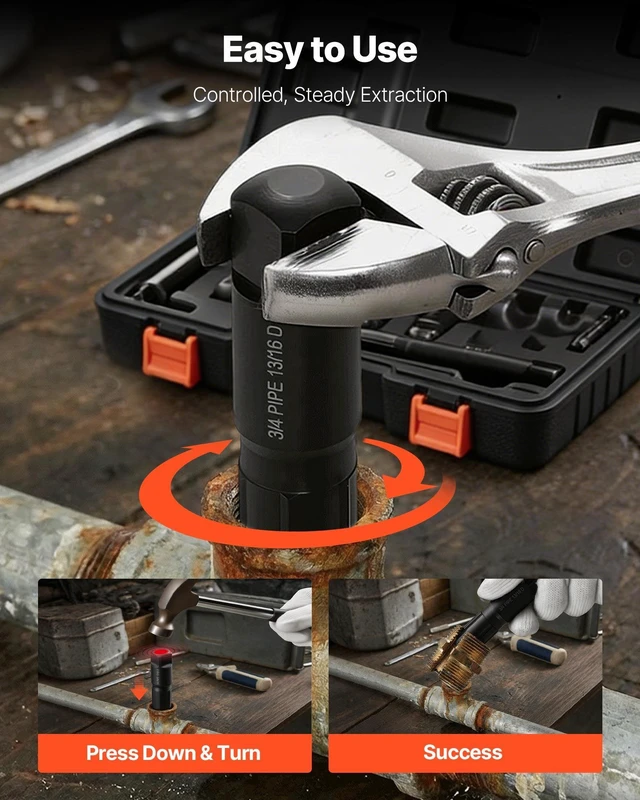 Alt view image 5 of 8 - VEVOR Pipe Extractor Set, 9 Pieces Heavy Duty Steel Broken Pipe Extractors, with Solid Storage Case, Cr-Mo Steel for Removing 1/8" to 1" Damaged Threaded Pipes and Fittings, for Plumbers Mechanics DIY