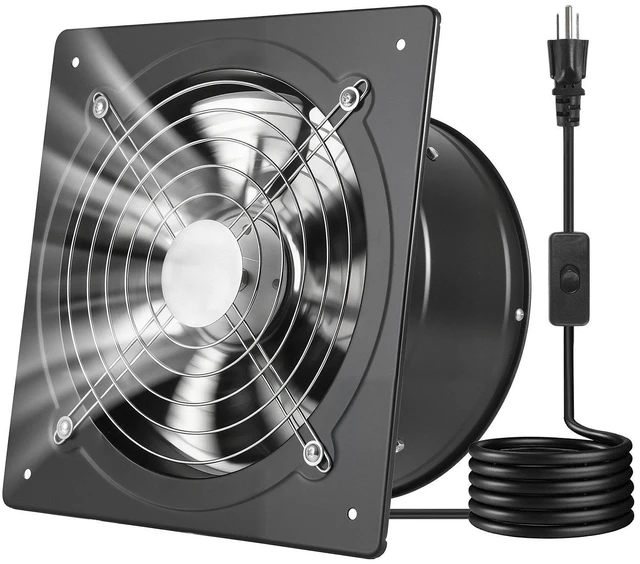 Main image of VEVOR 10 Inch Exhaust Fan, 988 CFM High Velocity Wall Mount Vent Fan with On/Off Control, Low Consumption, Portable Ventilation Extractor for Attic,Garage,Basement,Workshop,Kitchen, Chicken Coop,Black