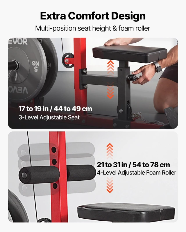 Alt view image 6 of 8 - VEVOR LAT Pull Down Machine, 3-in-1 Row Cable Machine, Cable Machines Home Gym with 3-Level Adjustable Seat, 4-Level Adjustable Foam Roller, Load 400 lbs Lat Tower for Back, Chest, Tricep, Black