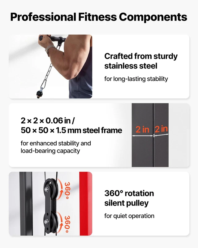 Alt view image 4 of 8 - VEVOR LAT Pull Down Machine, 2-in-1 Row Cable Machine, Cable Machines Home Gym with 3-Level Adjustable Seat, 4-Level Adjustable Foam Roller, Load 500 lbs Lat Tower for Back, Chest, Tricep, Black Red
