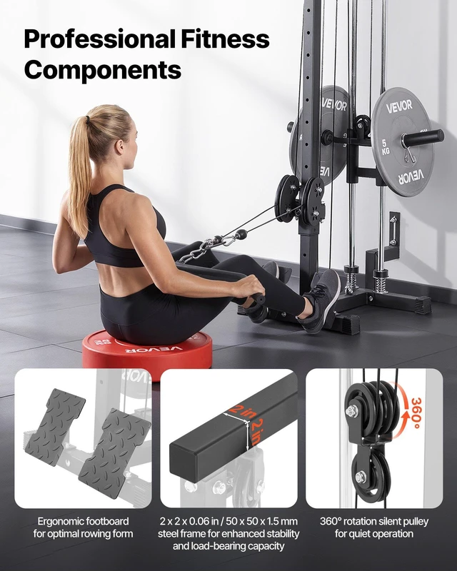 Alt view image 4 of 8 - VEVOR LAT Pull Down Machine, 3-in-1 Row Cable Machine, Cable Machines Home Gym with 18-Level Height Adjustment, Wall-Mount Design, Load 500 lbs Lat Tower for Full-Body Workouts, Single-Arm Training