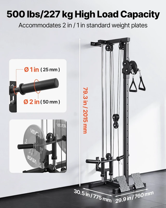 Alt view image 5 of 8 - VEVOR LAT Pull Down Machine, 3-in-1 Row Cable Machine, Cable Machines Home Gym with 18-Level Height Adjustment, Wall-Mount Design, Load 500 lbs Lat Tower for Full-Body Workouts, Single-Arm Training