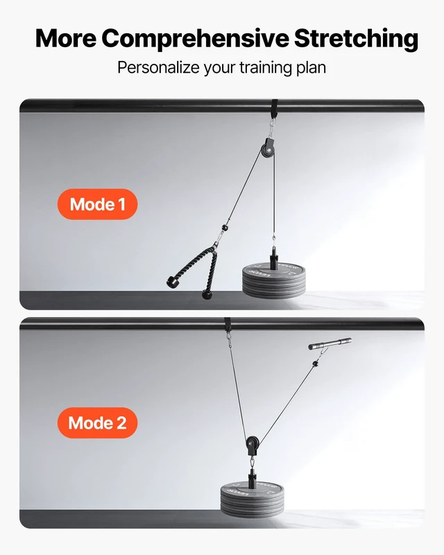 Alt view image 3 of 8 - VEVOR Pulley System, 1 PC LAT and Lift Pulley System, Gym Rack Pulleys Attachment with two Steel Cables, Short Bar, Dual Grip Handles, Cable Machine for Bicep, Shoulder, Back, Up to 280 lbs Capacity