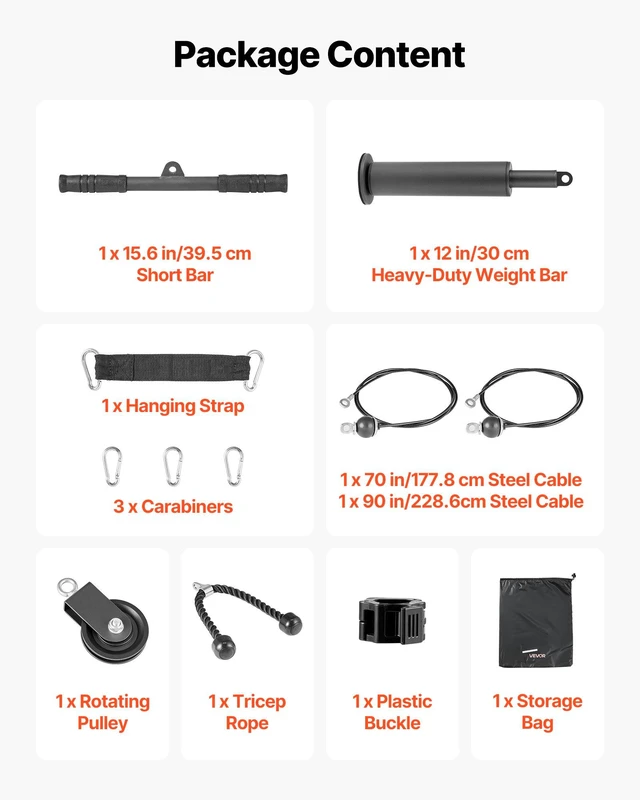 Alt view image 7 of 8 - VEVOR Pulley System, 1 PC LAT and Lift Pulley System, Gym Rack Pulleys Attachment with two Steel Cables, Short Bar, Dual Grip Handles, Cable Machine for Bicep, Shoulder, Back, Up to 280 lbs Capacity
