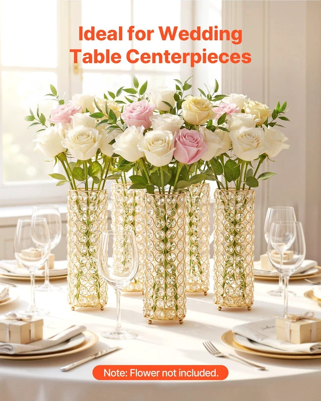 Alt view image 2 of 8 - VEVOR 16 PCS Crystal Wedding Flower Vase, 10.24 in Tall Flower Table Centerpieces, Crystal Cylinder Banquet Vases Easy Installation, Versatile Arrangement Stand for Party Events Room Home Decor, Gold