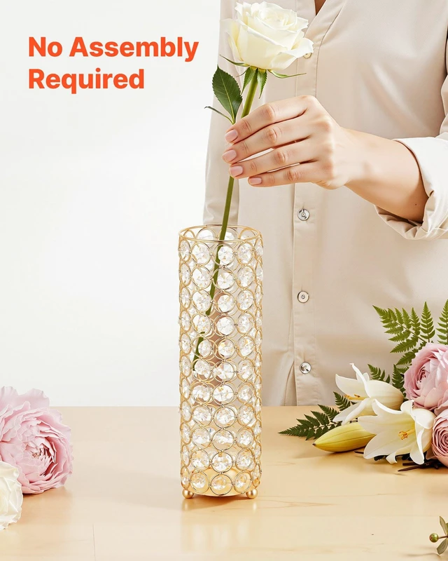 Alt view image 6 of 8 - VEVOR 16 PCS Crystal Wedding Flower Vase, 10.24 in Tall Flower Table Centerpieces, Crystal Cylinder Banquet Vases Easy Installation, Versatile Arrangement Stand for Party Events Room Home Decor, Gold