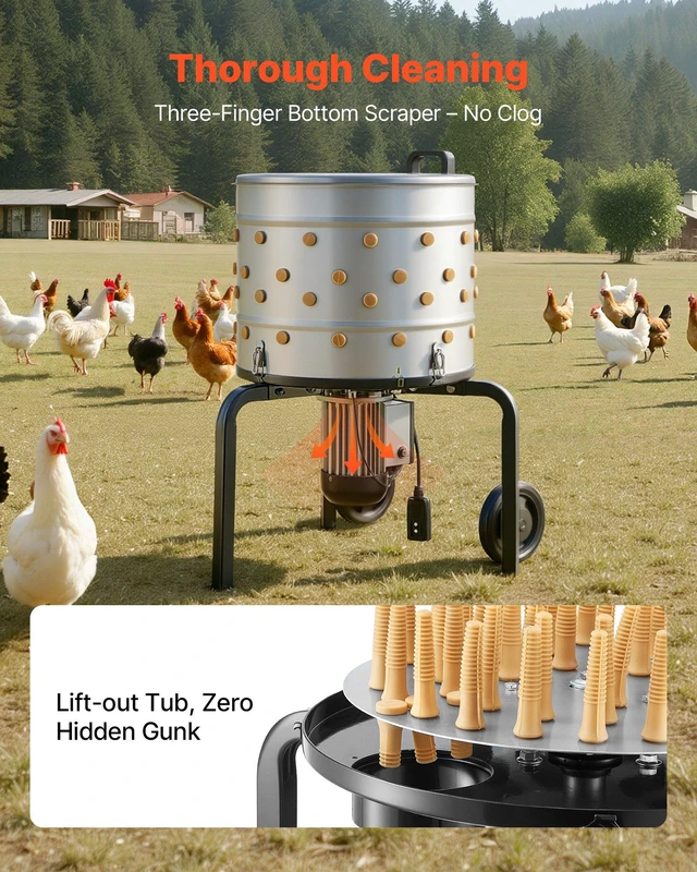 Alt view image 5 of 8 - VEVOR Chicken Plucker Machine, 19.7 in Drum, 750W & 275RPM Electric Chicken Plucking Machine with 98 Soft Fingers & Transport Wheels, Stainless Steel Feather Remover for Processing 2 Chicks Once