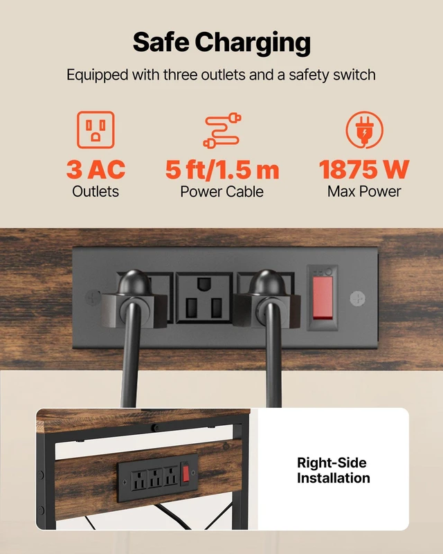 Alt view image 4 of 8 - VEVOR Kitchen Bakers Rack, 5 ft Power Cable Bakers Rack with Power Outlet, Kitchen Stand with X-Shaped Support Bar, 10 S-Shaped Hooks, Coffee Bar Stand for Dishes, Spice Bottles, Built-In Power Strip