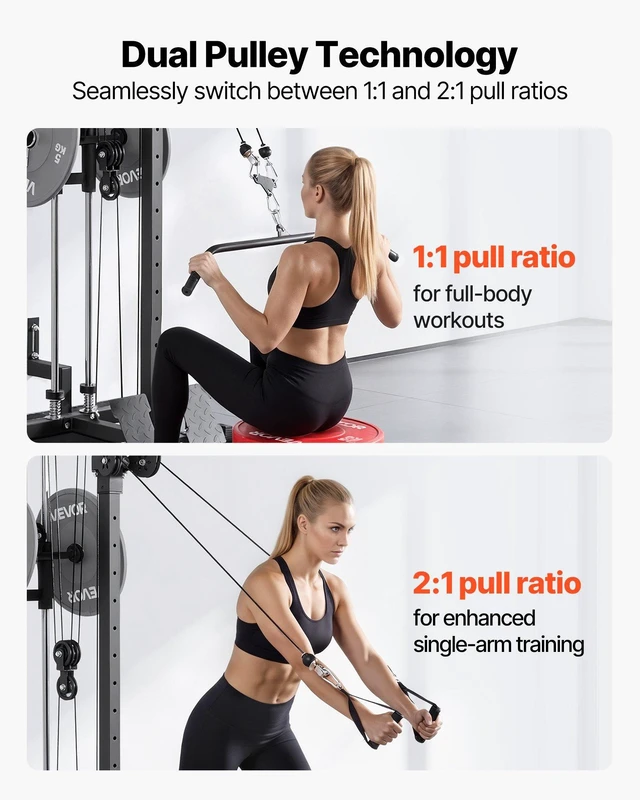Alt view image 2 of 8 - VEVOR LAT Pull Down Machine, 3-in-1 Row Cable Machine, Cable Machines Home Gym with 18-Level Height Adjustment, Wall-Mount Design, Load 500 lbs Lat Tower for Full-Body Workouts, Single-Arm Training