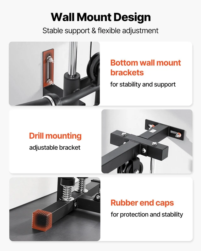 Alt view image 7 of 8 - VEVOR LAT Pull Down Machine, 3-in-1 Row Cable Machine, Cable Machines Home Gym with 18-Level Height Adjustment, Wall-Mount Design, Load 500 lbs Lat Tower for Full-Body Workouts, Single-Arm Training