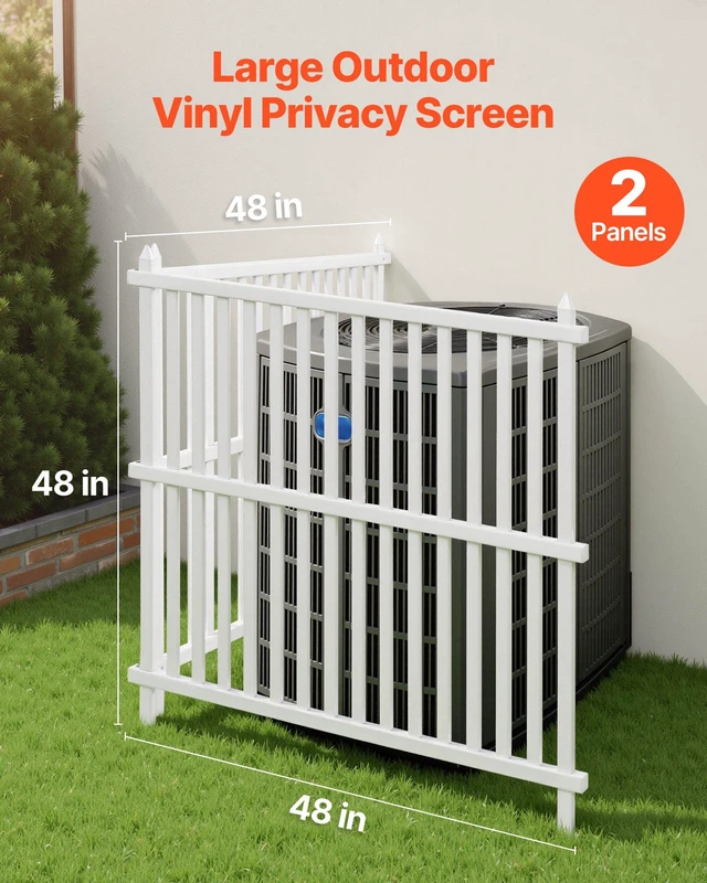 Alt view image 2 of 8 - VEVOR 2 Panels Outdoor Privacy Screen, 48 x 48 in Air Conditioner Fence with 19.7 in Ground Stakes, Pool Equipment Enclosure, Strip Vinyl Privacy Fence, Ideal for Trash Can and A/C Units, White