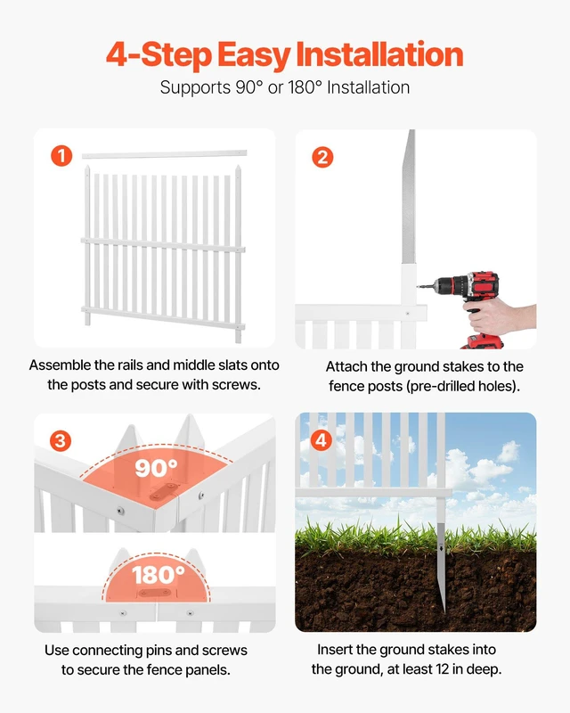 Alt view image 4 of 8 - VEVOR 2 Panels Outdoor Privacy Screen, 48 x 48 in Air Conditioner Fence with 19.7 in Ground Stakes, Pool Equipment Enclosure, Strip Vinyl Privacy Fence, Ideal for Trash Can and A/C Units, White