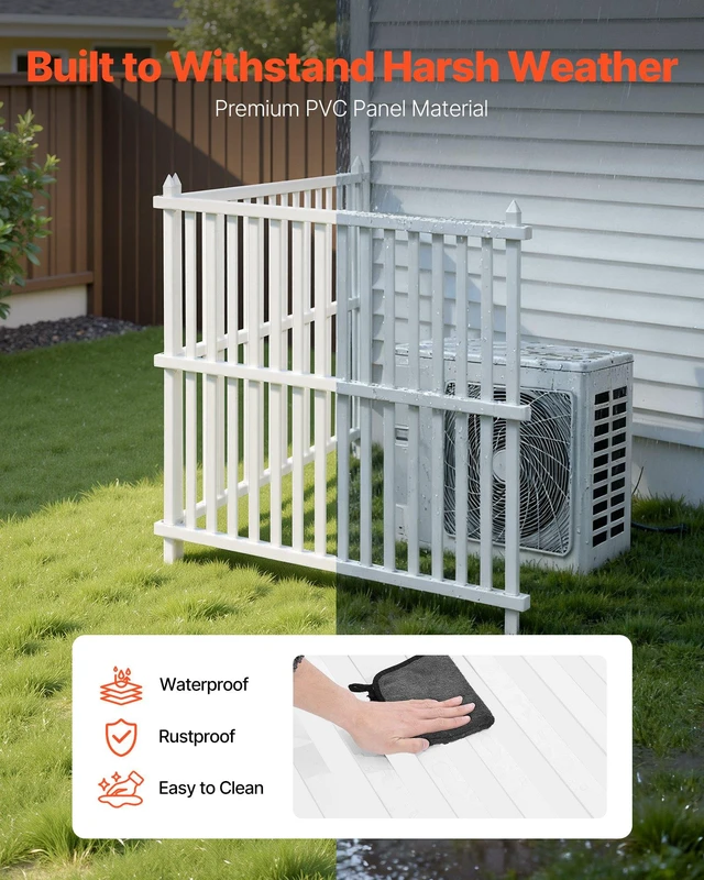 Alt view image 5 of 8 - VEVOR 2 Panels Outdoor Privacy Screen, 48 x 48 in Air Conditioner Fence with 19.7 in Ground Stakes, Pool Equipment Enclosure, Strip Vinyl Privacy Fence, Ideal for Trash Can and A/C Units, White